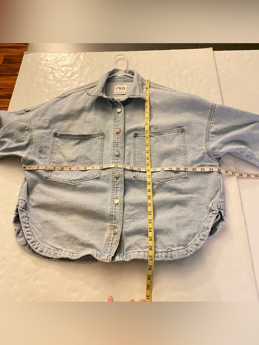 Zara Jean Jacket Shacket Womens Size XL Light Blue Denim Shirt Relaxed Fit - Picture 7 of 9